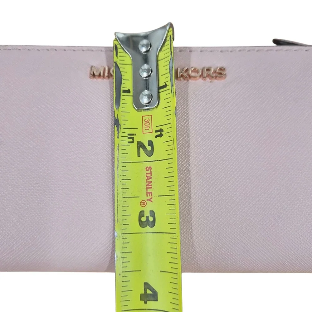 Michael Kors Pink Saffiano Leather Jet Set Bifold Slim Wallet Gold Logo